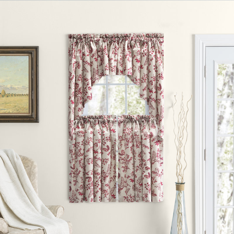 Emogene Toile Cotton Tailored 42'' Window Valance, Garnet