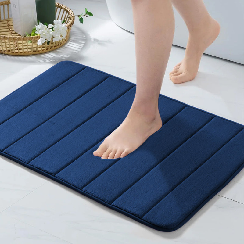 Mylhana Memory Foam Bath Mat - Non Slip Super Absorbent & Quick Dry Anti-Bacterial, 50cm W x 80cm L, Navy