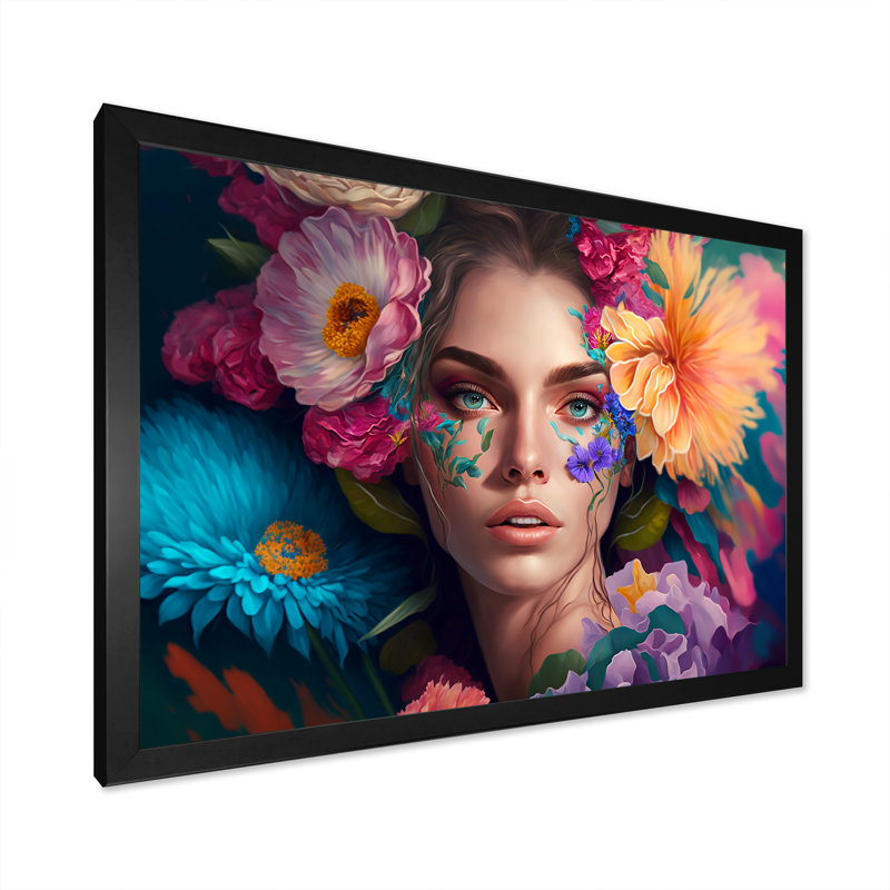 «Floral Sensual Woman Portrait I», impression sur toile, H 16 po x l 32 po x P 1 po, Cadre photo noir