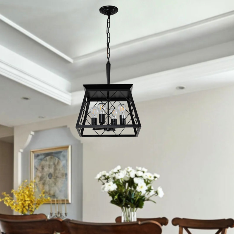 4- Pour la salle à manger, noir, corrosion, chaîne à hauteur réglable, luminaire de style rétro, ampoule non incluse avec la lampe antirouille, sans ampoules fournies
