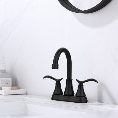 Robinet de salle de bain avec bonde escamotable et tuyaux d'alimentation Robinet de meuble-lavabo central à 2 poignées pivotantes à arc à 360 degrés