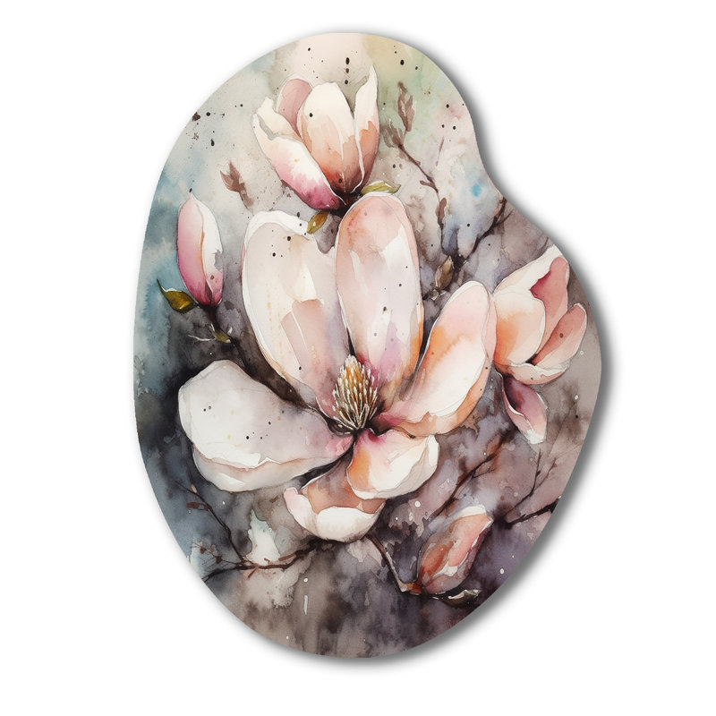 «Pink Magnolia Symphony I», art mural en métal asymétrique, sculpture murale en métal Freeform, H 30 po x l 22 po
