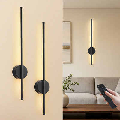 Rechargeable Modern LED Wall Sconces with Remote Control, 3 Color Temperatures/ Dimmable/ Timer/ Night-Light, 23In, 2-pack