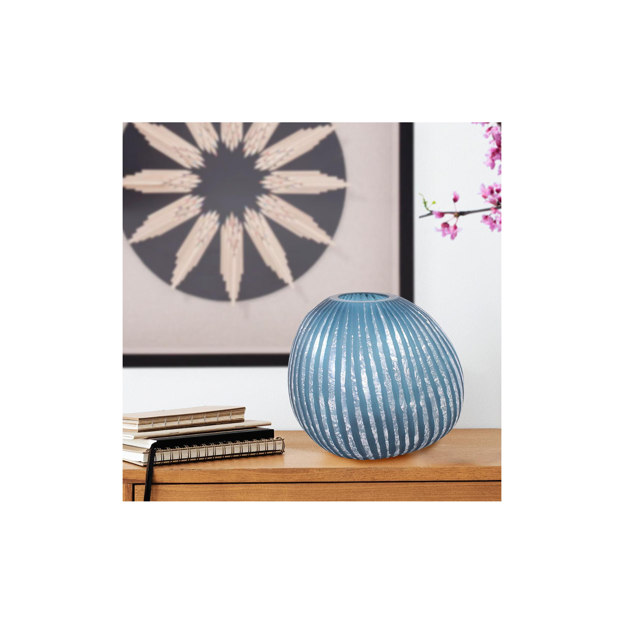 Yale Blue Asymmetrical Glass Vase- Large, 7.5" H x 8.75" W x 6.75" D