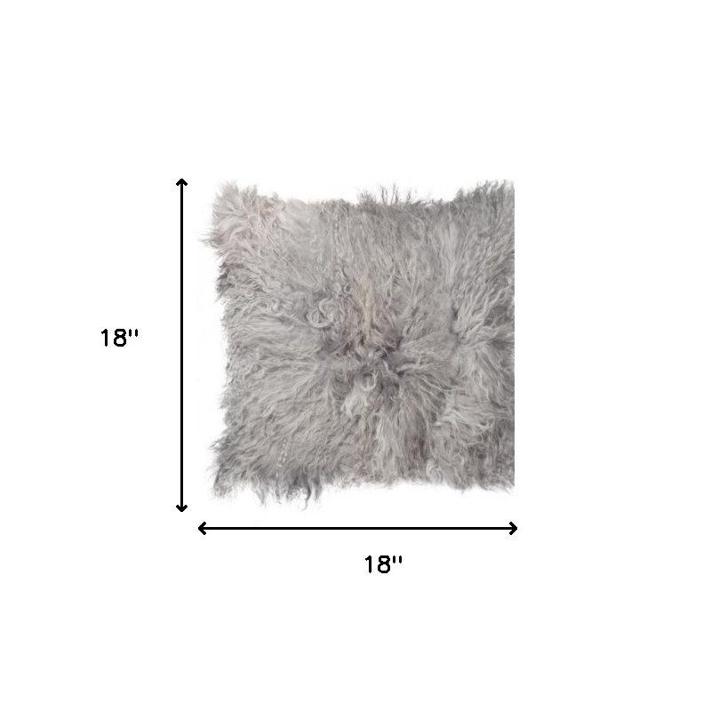 Coussin décoratif noir à simple en peau mouton , Gris, H 16 po x l 16 po