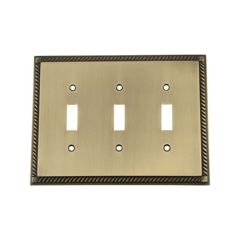 Rope 3-Gang Toggle Light Switch Wall Plate, Antique Brass