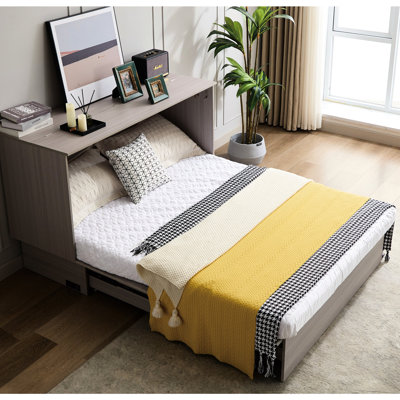 Lit armoire avec fonction de rangement, grand matelas, ports de charge, mousse pliante, espace blanc moderne, économie d'espace comprimé,