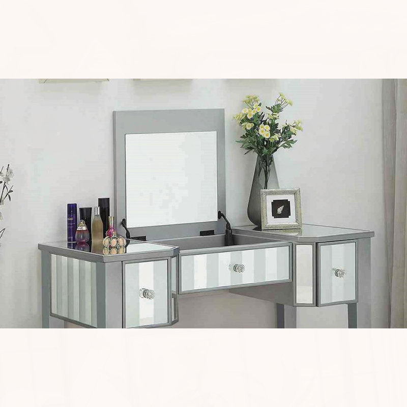 Meuble-lavabo transitionnel avec panneaux en miroir et tiroirs de rangement, Argent