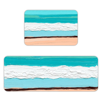 Ensemble de 2 tapis de sol en flanelle à rayures texturées, motif plage