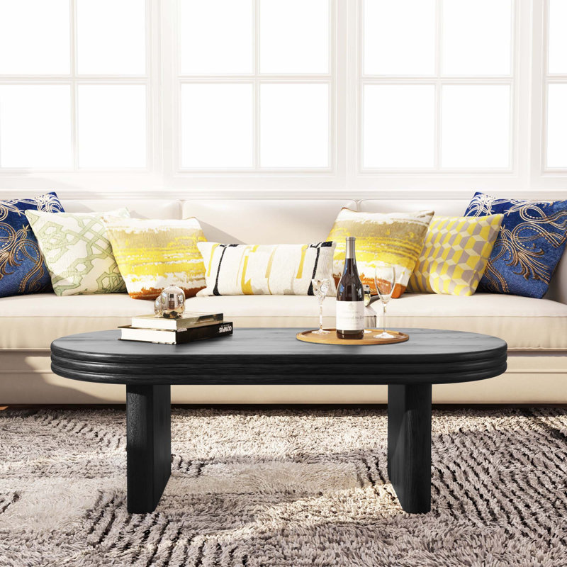 Table basse Mid-Century moderne cannelée ovale pour le salon, le bureau, la maison, Noir