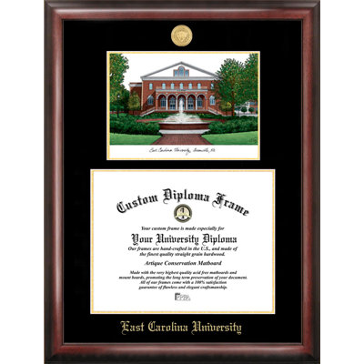 NCAA East Carolina Pirates Gold Embossed Diploma with Campus Images Lithograph Frame