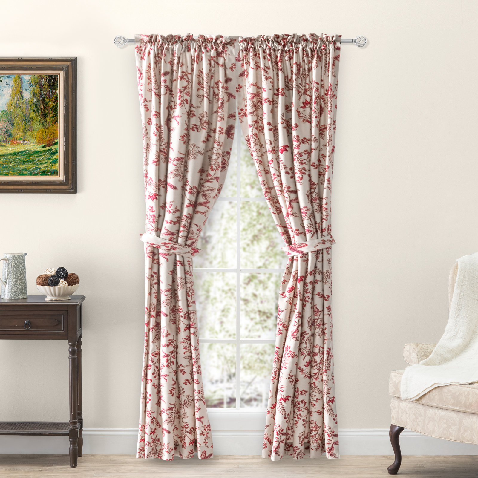 Emogene Gardens Cotton Curtain Panel Set, Garnet, 42" W x 72" L