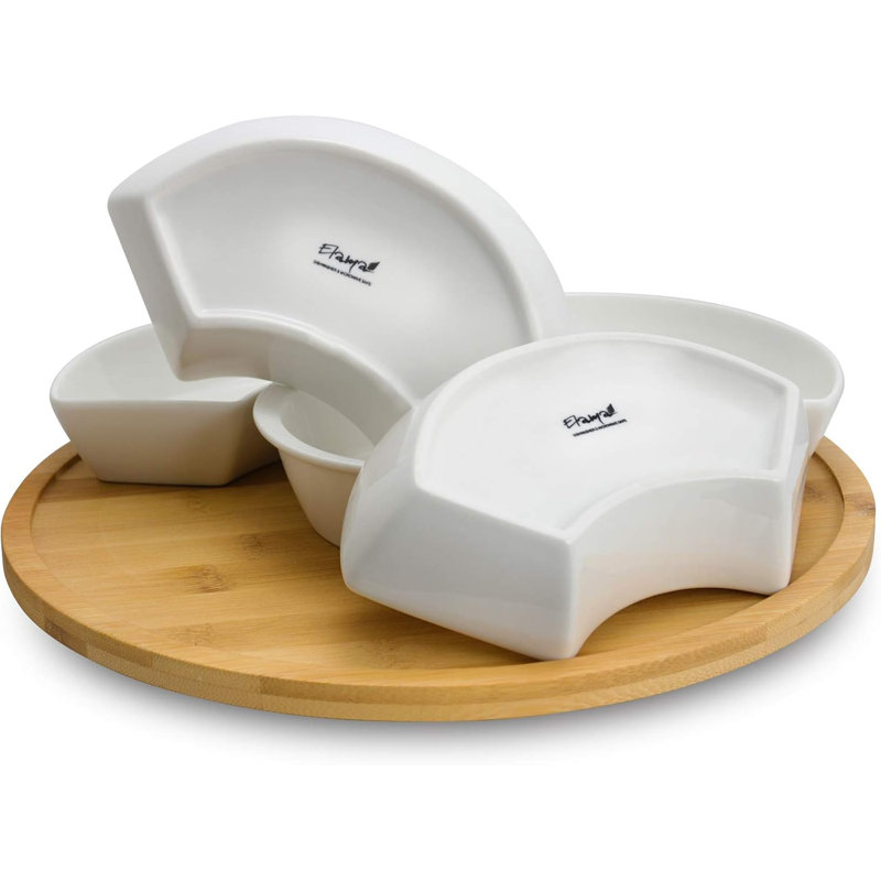 Elama 12 1/4in 5Piece Serving Dishes Lazy Susan Appetizer and Condiment Server Set with Bamboo Tray