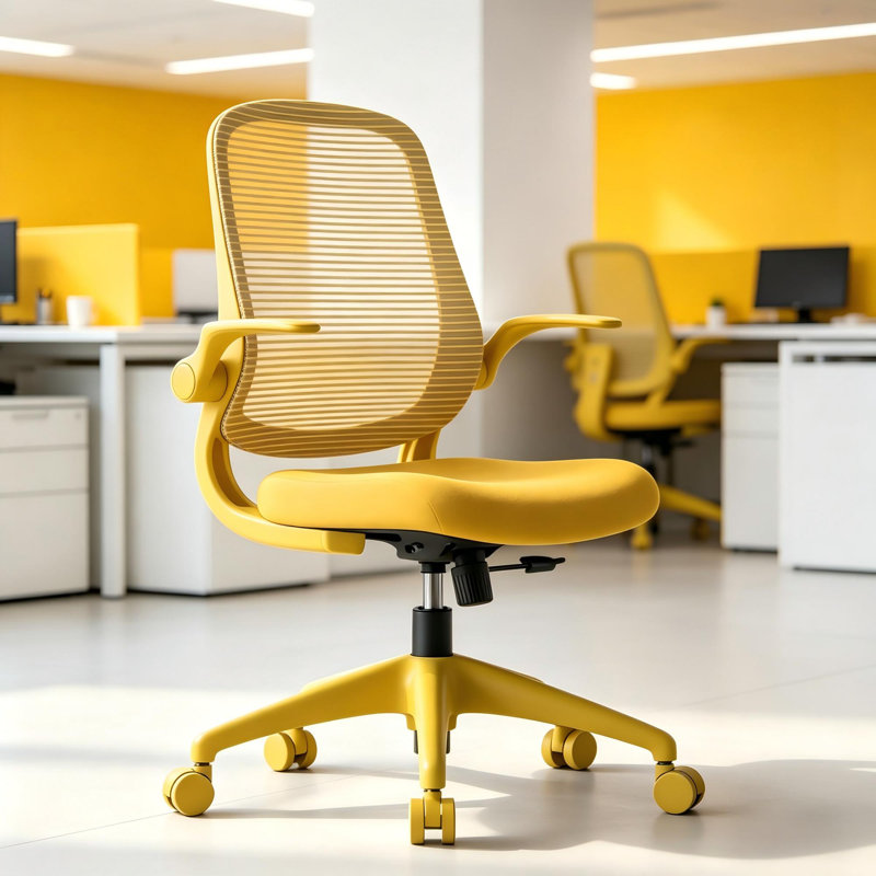 Ergonomic Mesh Task Chair with Flip-Up Arms and Lumbar Support for Small Spaces, Mustard Yellow