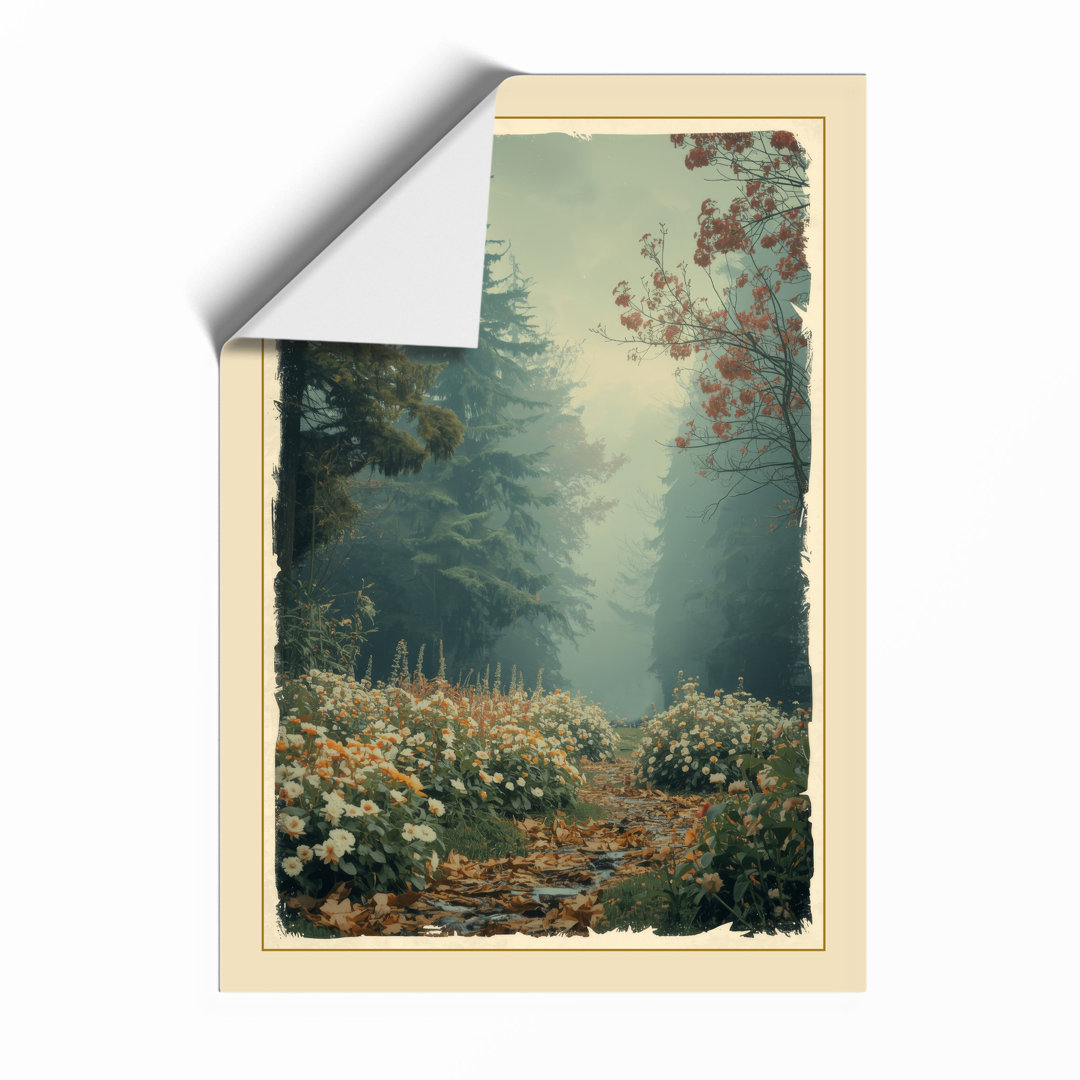 Misty Forest Path Vintage - Framed Print