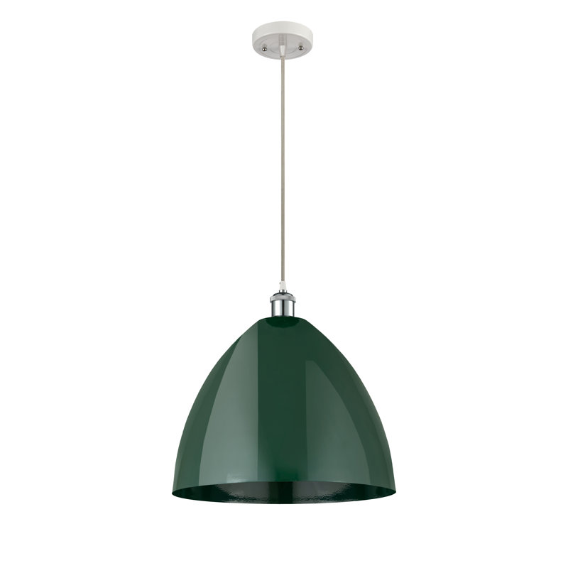 Luminaire suspendu conique 1 lumière, Vert, Blanc / Brun