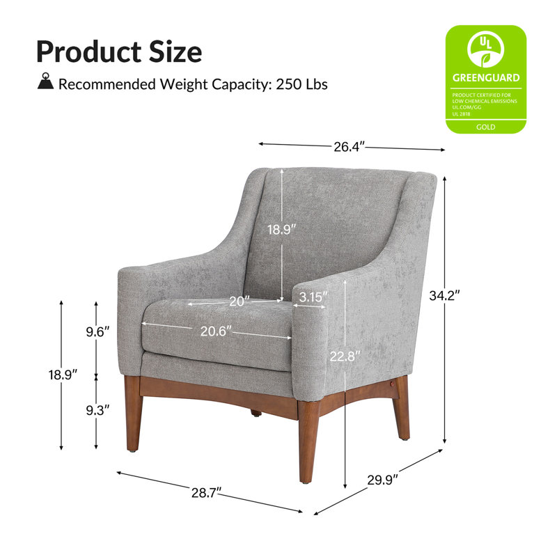 Fauteuil Arshanti avec pieds en bois massif, Gris