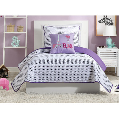 Joceline Purple Polka Dot Reversible Quilt Set