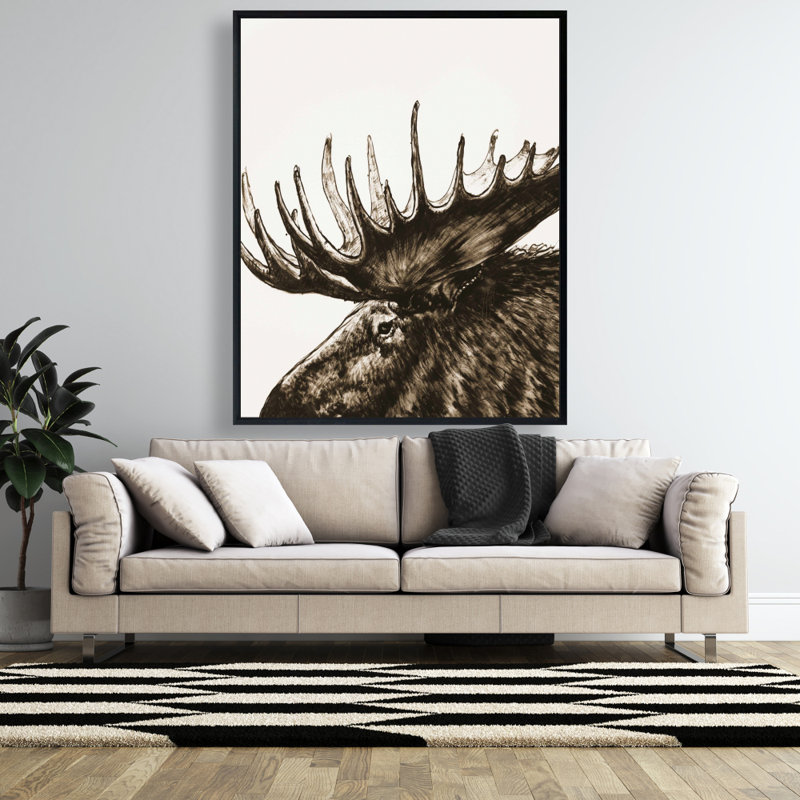 Orignal plume sépia - Toile encadrée, décoration de la faune, H 61,25 po x l 49,25 po, Beige