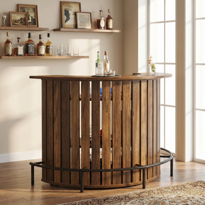 Bar Table with Storage, 4-Tier Arc-Shaped Home Bar Unit with Footrest,Pub Table with Storage Shelves for Home, Living Room, Kitchen (Table Only)