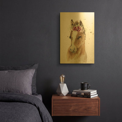 'Floral Pony' By Katrina Pete Gold Metal Wall Art, 12" x 16"