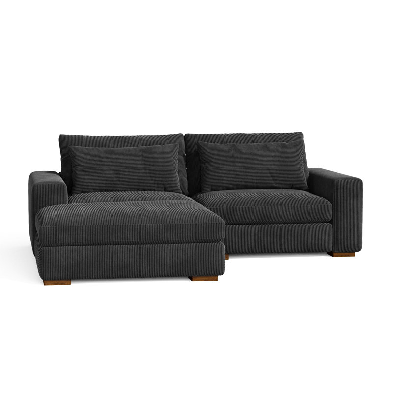 Alahya 3 - Piece Upholstered Sectional, Black Corduroy