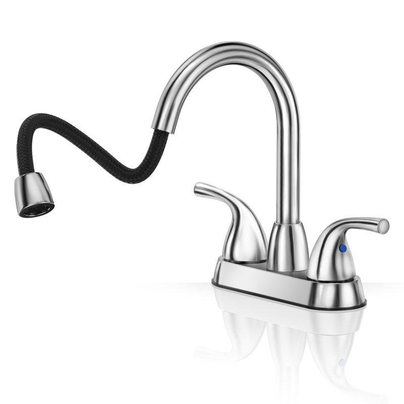 Pull Down Sprayer 4 Inch Bathroom Faucet,3 Hole Centerset Pull Out Bathroom Sink Faucet,With 360 Swivel Spout,Metal Pop-Up Drain And Water Supply Lines