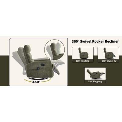 Heat Massage Manual Recliner Chair with Rocker and Swivel in Fabric for Living Room