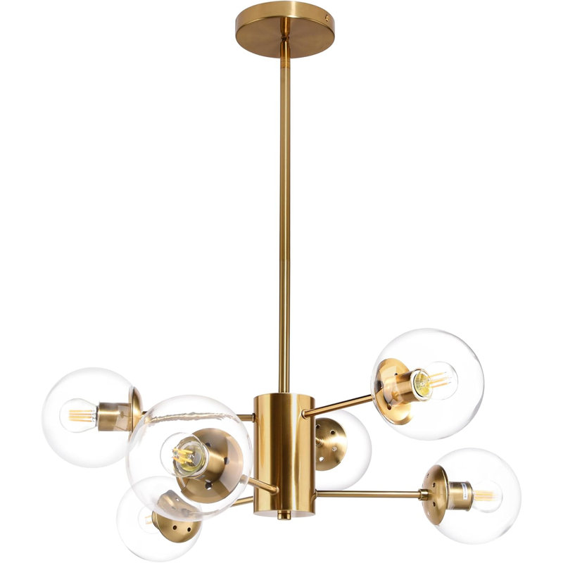 Lustre moderne Spoutnik 6 lumières avec globes en verre givré, hauteur réglable, pour la salle à manger, la chambre à coucher, la cuisine