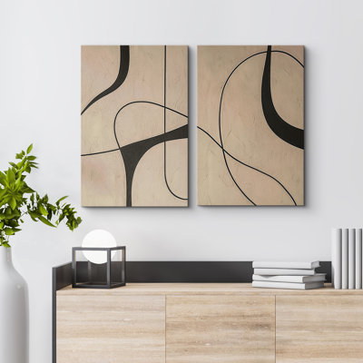 Ensemble de 2 reproductions d'art encadrées sur toile encadrées - art abstrait minimaliste neutre pour salon