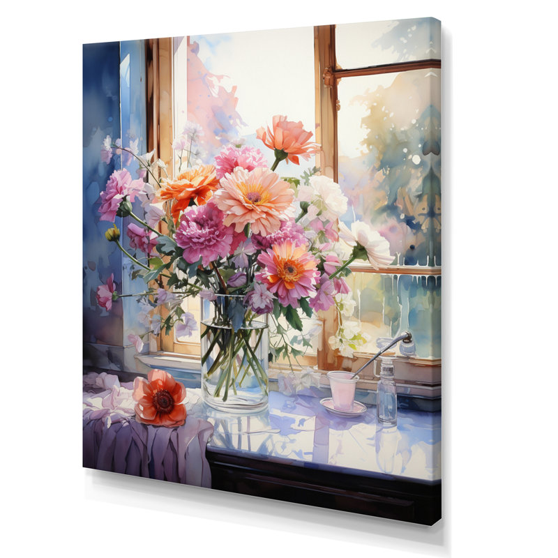Damarae Bathroom Fresh Florals, reproduction d'art sur toile, Toile tendue, H 32 po x l 16 po x P 1 po