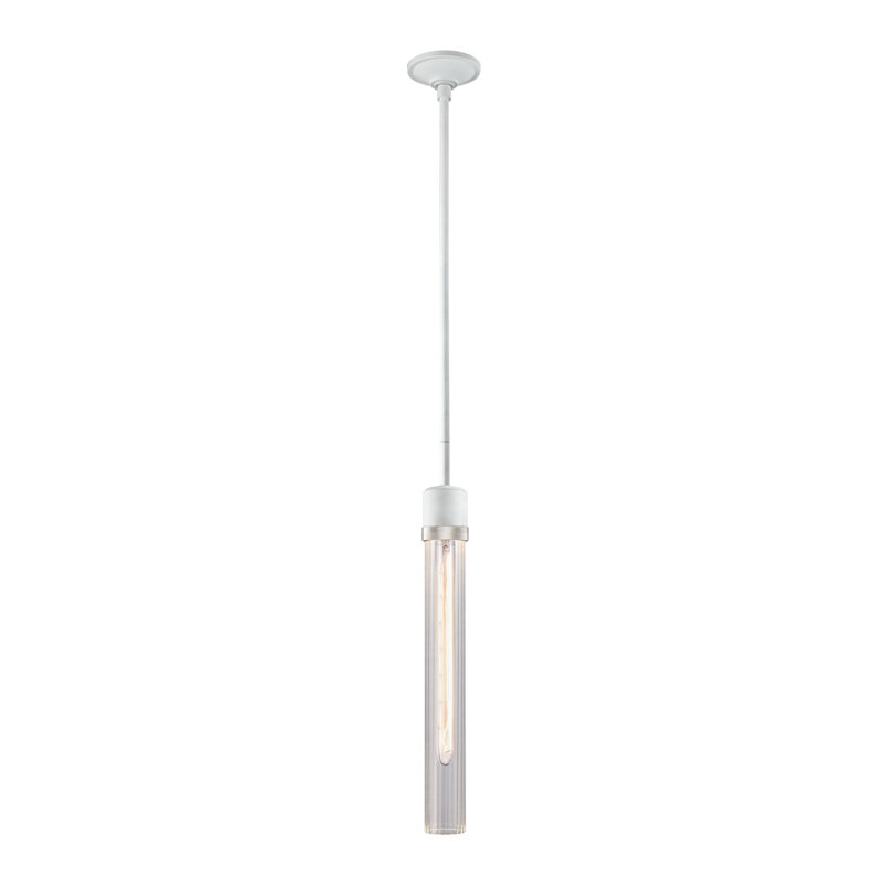 3" E26 Cylindrical Pendant Light, 18" Fluted Glass, 71.13" H x 2.75" W x 2.75" D, Polished Nickel/Matte White