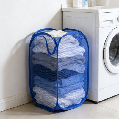 Foldable Mesh Laundry Hamper With Side Pocket Clothes Laundry Basket Storage Bag With Carry Handles For Dirty Clothes