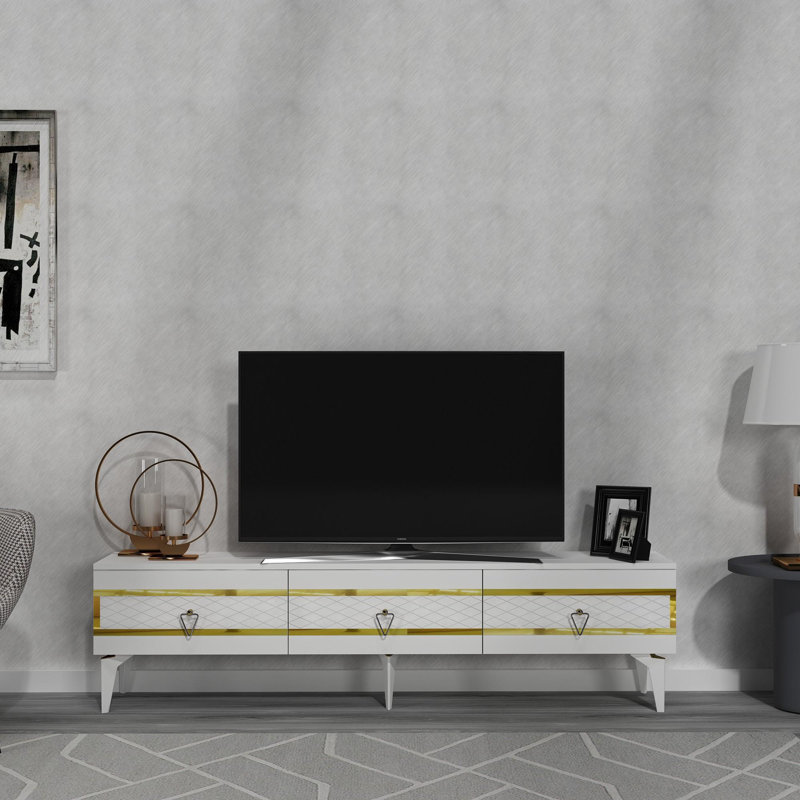 Elegant TV Stand with Storage, White & Gold, 70.9 x 17.6 x 11.6 inches | 100% Melamine Coated Particle Board, Thickness: 0.7 inches | Modern Design, Durable & Stylish, Perfect for Living Room & Entertainment Spaces