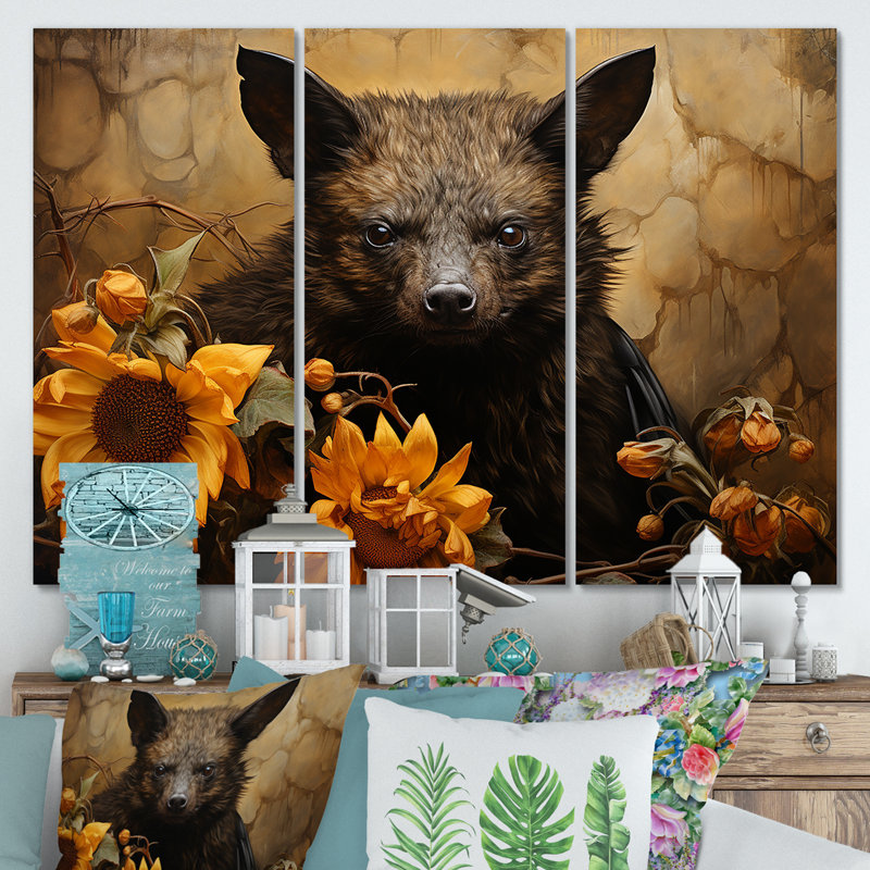 Baroque Bat Elegance - Art mural chauve-souris animal, H 28 po x l 36 po, Toile tendue