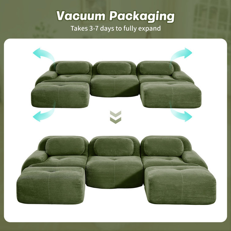 Modular U-Shaped Sectional Cloud Couch With Ottoman, Plush Corduroy, No Assembly Required, Big Comfy Couches Set With Fluffy Memory Foam