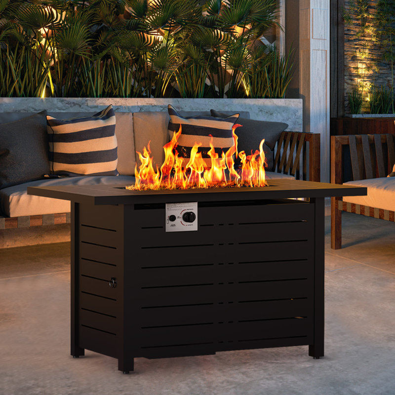 43" Black Steel Outdoor Fire Pit Table With Convertible Lid-multi-functional Design For Backyard & Camping
