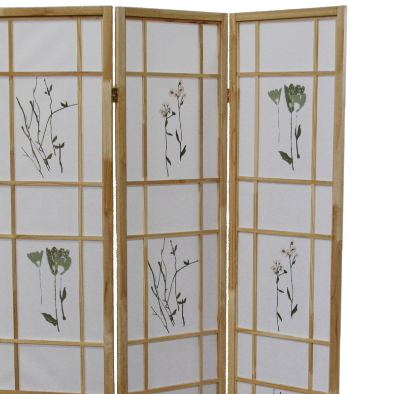 Paravent de 70 po de hauteur 3 pour pin, pin massif naturel, style asiatique traditionnel, imprimé floral, paravent de 50 po x 70 po de hauteur, finition, asiatique