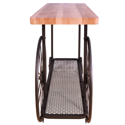 Table rectangulaire en chêne et gris antique avec roulettes à base en métal, pour présentation dans l'espace de vie principal, tablette de rangement de 16,5 pouces de largeur, soutenue par une pièce idéale, 48,5 pouces