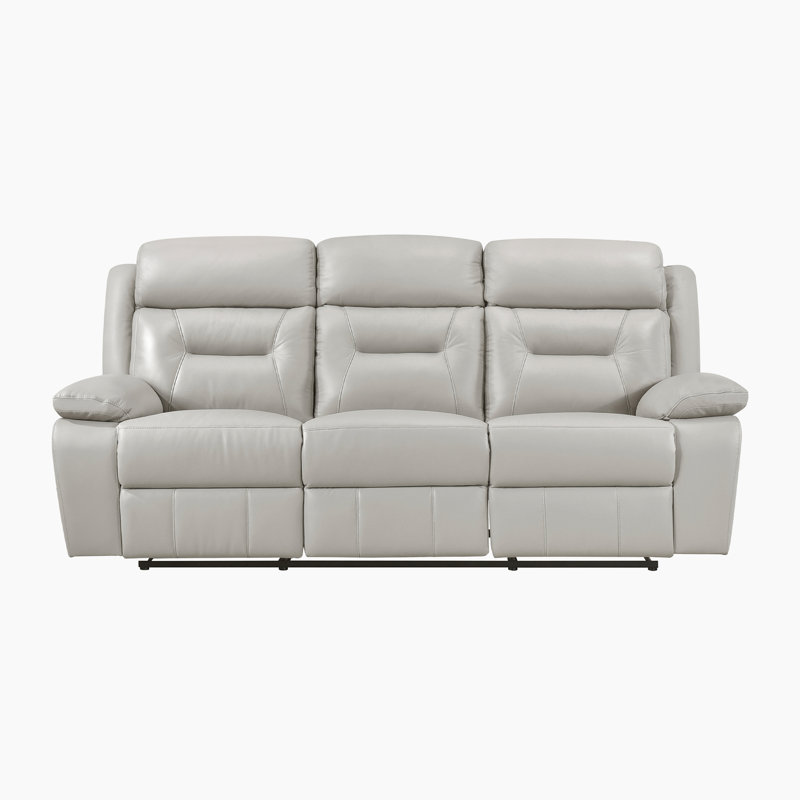 Sitz 87'' Transitional Genuine Top-Grain Leather Manual Double Reclining Sofa with Plush Pillow-Top Arms, Durable Wood & Metal Frame
