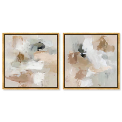 Blended Forms Duo Canvas Print Gold Boho Wall Art Set by Art Remedy, Gold Frame, 12 x 12