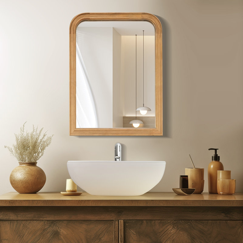 Bathroom/Vanity Wall Mirror with Wood Frame, 24" x 18", Natural Wood