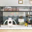 Lit mezzanine simple en métal noir avec tablette de rangement, garde-corps, conception classique, cadre, facile à monter, 350 lb