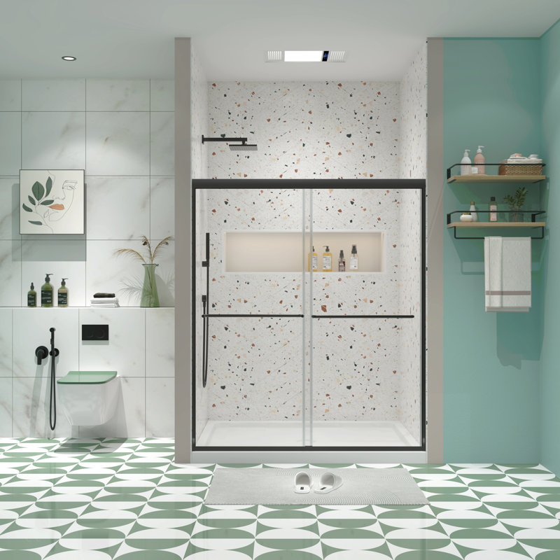 Bypass Shower Door, Sliding Door, With 1/4" Tempered Glass And Matted Black Finish 50-54"X70", Matte Black
