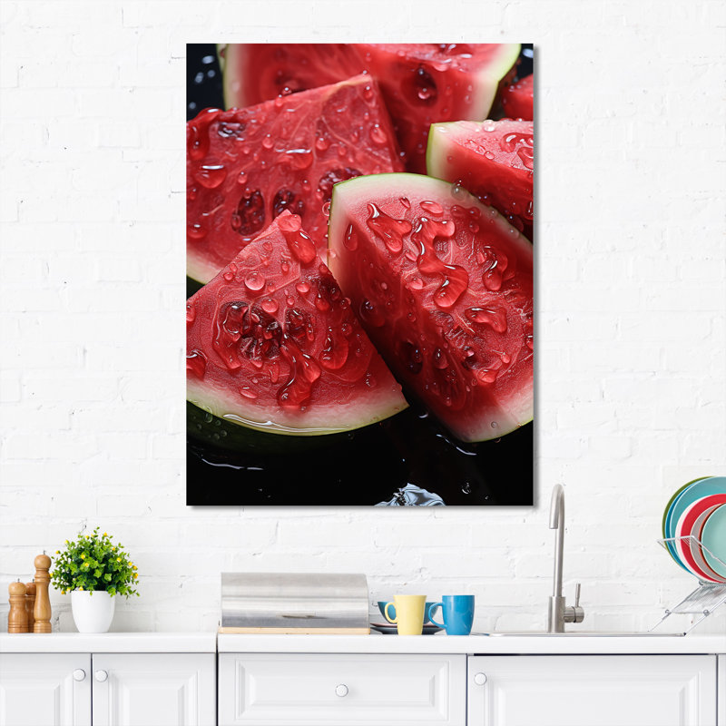 «Whimsy Pastel» rose pastèque II - fruits, art mural, H 44 po x l 34 po x P 1,5 po