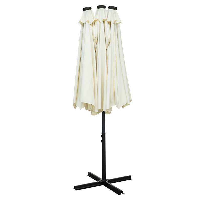 Parasol de marché éclairé 13 pi avec base, Blanc cassé