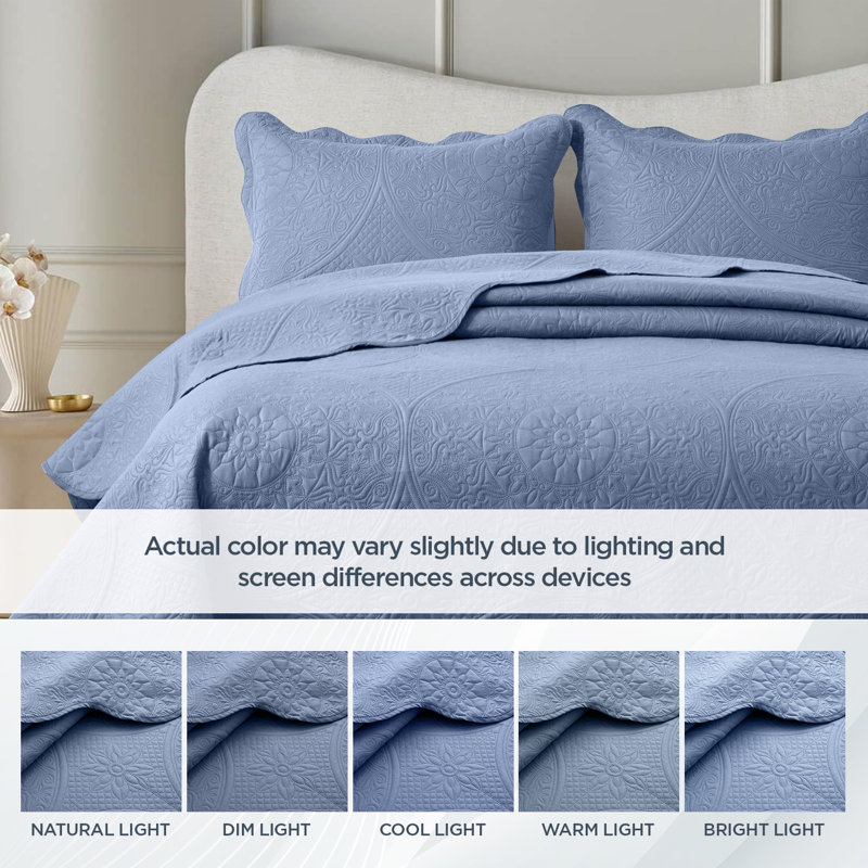 Floral Embossed Quilted Bedspread Set – Soft Lightweight Microfiber Bedding with Pillow Shams, Reversible & All-Season Comfort