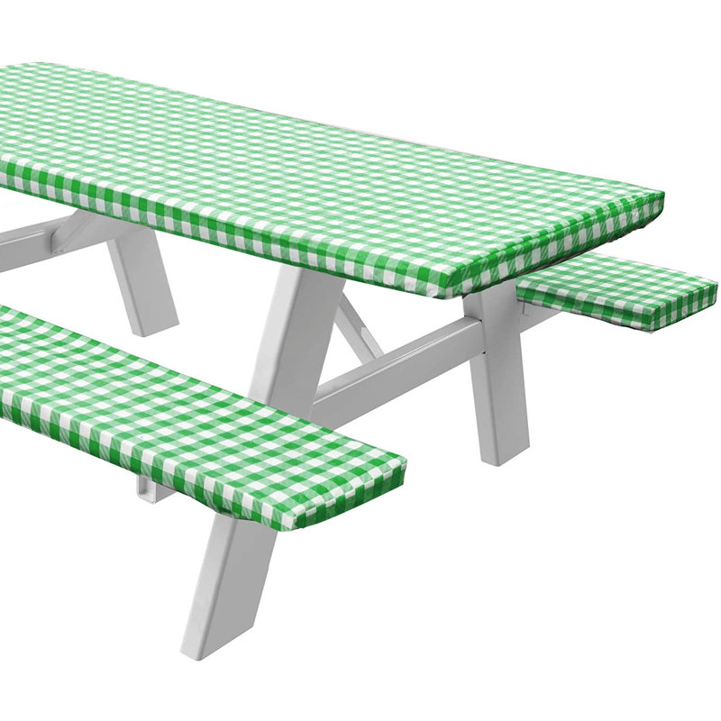 Vinyl Gingham 3 Pcs Tablecloth, Green, 60'' L x 30'' W