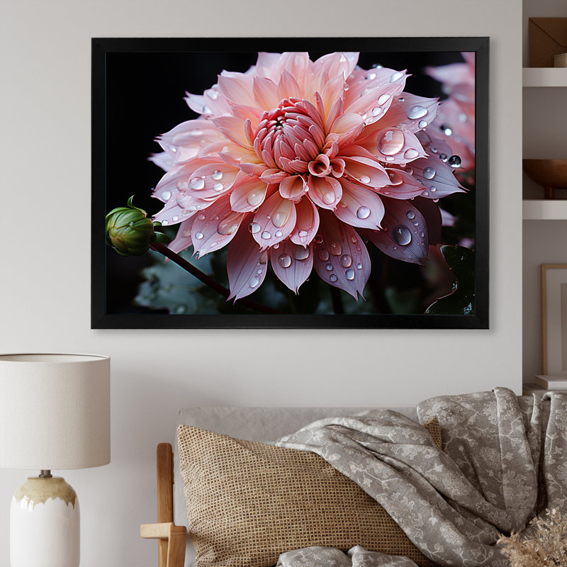 «Elegance in Pink Dahlia Floweret», reproduction sur toile, Cadre simple noir, H 12 po x l 20 po x P 1 po