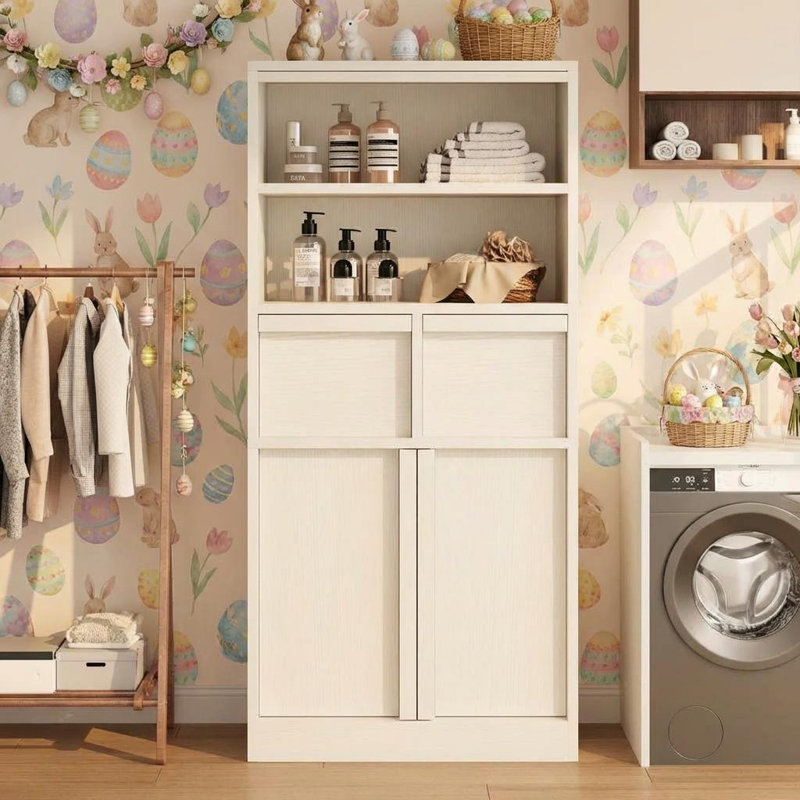 50.9" Tall Bathroom Storage Cabinet, Floor Cabinet with Doors & 2 Drawers, Organizer Cabinet Freestanding for Bathroom, Living Room, Kitchen & Pantry